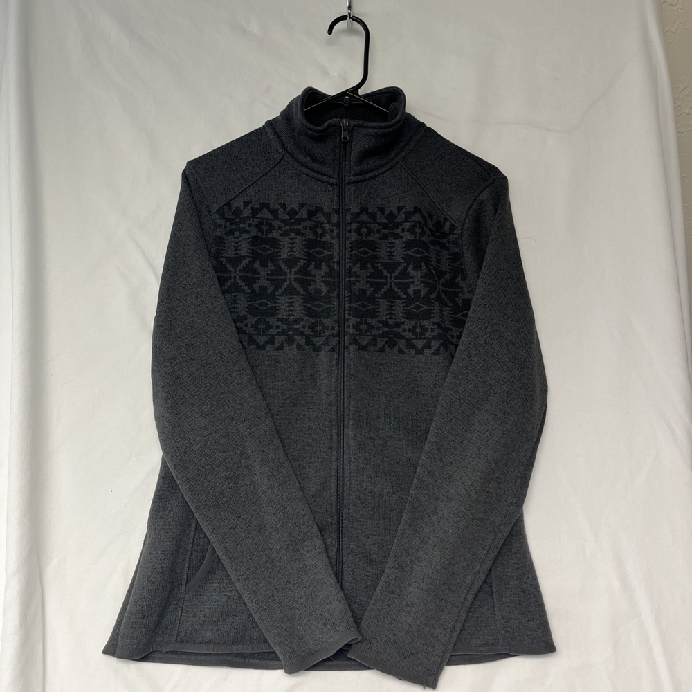 Eddie‎ Bauer Zip Fleece Sweater Womens Size Large Gray Aztec, Fair Isle, Preppy